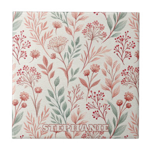 Azulejo De Cerâmica Flor, Floral e Folha de Cereja Rosa