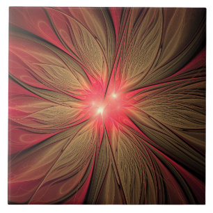 Azulejo De Cerâmica Flor fractal de fanfarrão vermelho