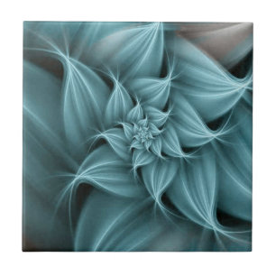 Azulejo De Cerâmica Flor Fractal Turquesa Incrível