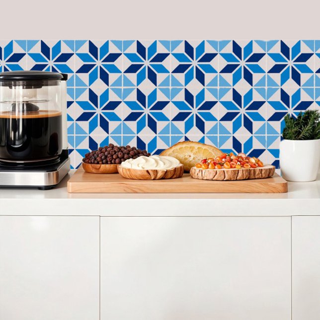 Azulejo De Cerâmica Flor geométrica em tons de azul (Criador carregado)