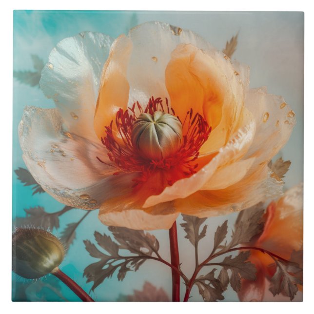 Azulejo De Cerâmica Flor Laranja Delicada (Frente)