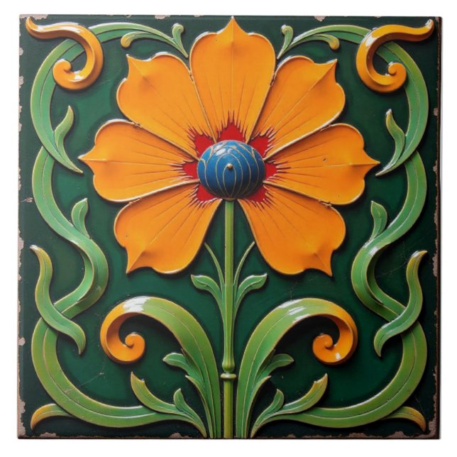 Azulejo De Cerâmica Flor Laranja Profundo (Frente)