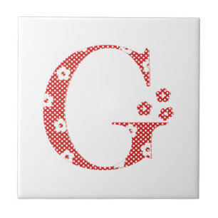 Azulejo De Cerâmica Flor - Letra G (vermelho e pontos)