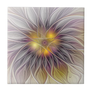 Azulejo De Cerâmica Flor Luminosa Colorida, Fractal Moderno Abstrato