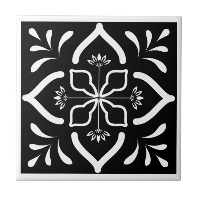 Azulejo De Cerâmica Flor Morena Preta e Branca (Frente)