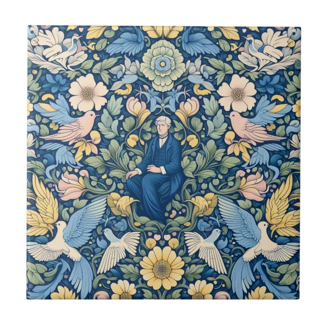 Azulejo De Cerâmica Flor Morris art (Frente)