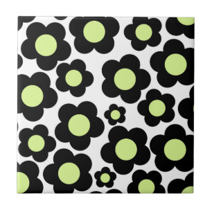 Azulejo De Cerâmica Flor Negra Neon Verde