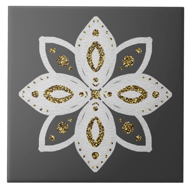 Azulejo De Cerâmica flor popular 1 cinza e branco (Frente)