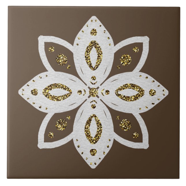 Azulejo De Cerâmica flor popular 1 marrom claro e branco (Frente)