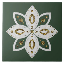 Azulejo De Cerâmica flor popular 1 verde e branco