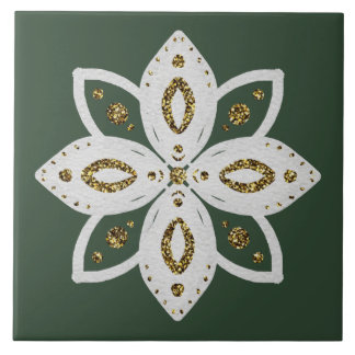 Azulejo De Cerâmica flor popular 1 verde e branco