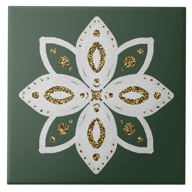 Azulejo De Cerâmica flor popular 1 verde e branco (Frente)