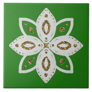Azulejo De Cerâmica flor popular 1 verde e branco