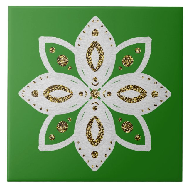 Azulejo De Cerâmica flor popular 1 verde e branco (Frente)
