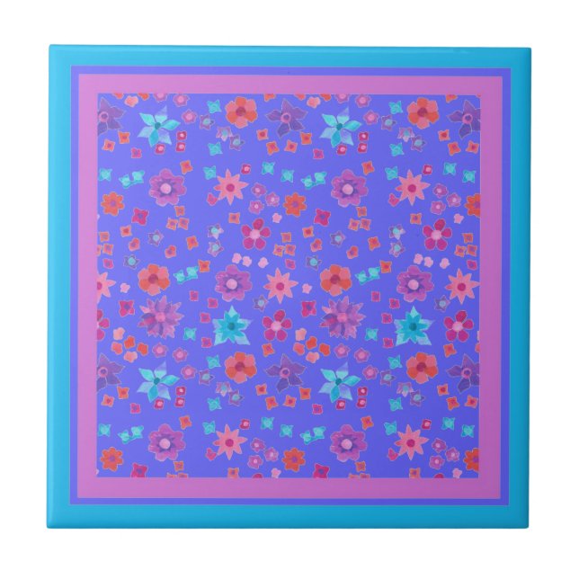 Azulejo de Cerâmica Flor-Power Azul Céu Bonito (Frente)