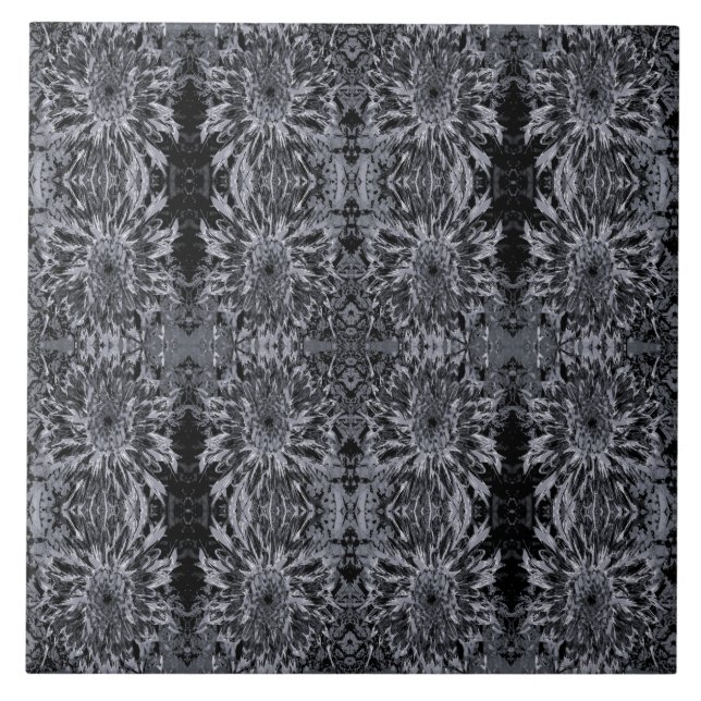 Azulejo De Cerâmica Flor Preto e Cinza (Frente)