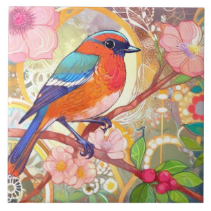 Azulejo De Cerâmica Flor-Primavera cor-de-rosa-laranja