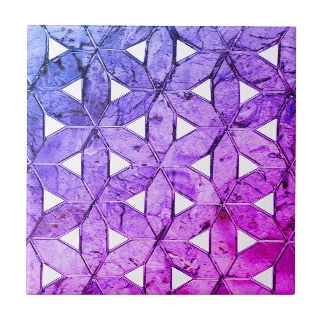 Azulejo De Cerâmica Flor púrpura azul rosa da vida, geometria assustad (Frente)
