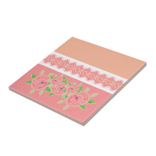 Azulejo De Cerâmica Flor rosa acentuado e pêssego