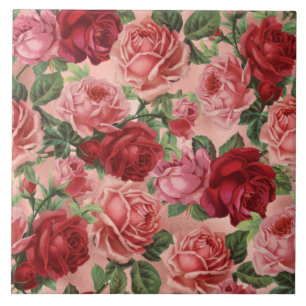 Azulejo De Cerâmica Flor rosa vermelha rosa-rosa, Elegante chic