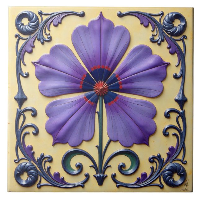 Azulejo De Cerâmica Flor Roxo de Cinco Pontos (Frente)