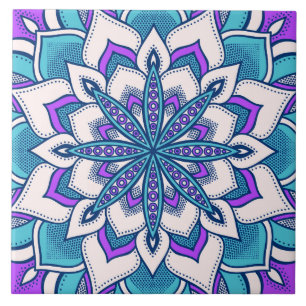 Azulejo De Cerâmica Flor Roxo Turquesa Mandala