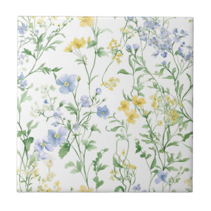 Azulejo De Cerâmica Flor Silvestre Aquarela Azul