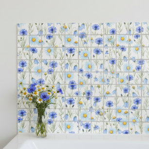Azulejo De Cerâmica Flor Silvestre Aquarela Azul