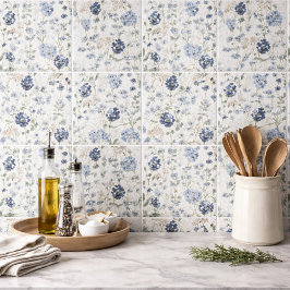 Azulejo De Cerâmica Flor Silvestre Aquarela Azul