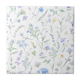 Azulejo De Cerâmica Flor Silvestre Aquarela Roxo Azul