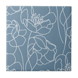 Azulejo De Cerâmica Flor Silvestre Moderna Azul Branco