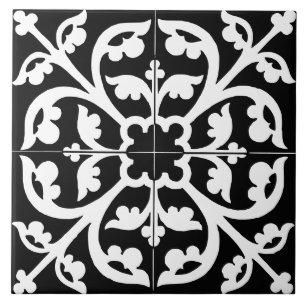 Azulejo De Cerâmica Flor Trevo Floral Abstrato Preto & Branco