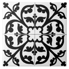 Azulejo De Cerâmica Flor Trevo Floral Abstrato Preto & Branco