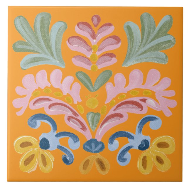Azulejo De Cerâmica Flor Tropical Laranja Única (Frente)