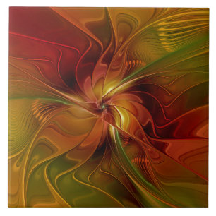 Azulejo De Cerâmica Flor verde-laranja-abstrato Vermelho Castanho-Cast