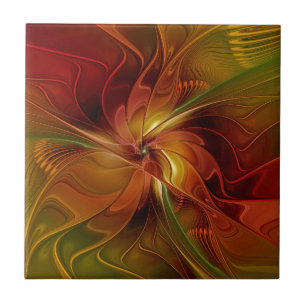 Azulejo De Cerâmica Flor verde-laranja-abstrato Vermelho Castanho-Cast