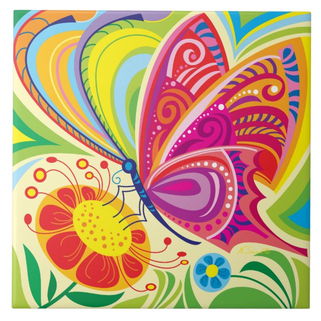 Azulejo De Cerâmica Flora Flutuante Iluminada pelo Sol (Frente)
