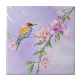 Azulejo De Cerâmica Flora Roxa e Fauna Arte Botânica