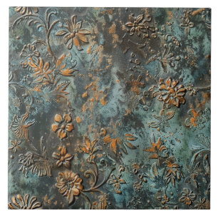 Azulejo De Cerâmica Florais Antigos em Metal Enferrujado