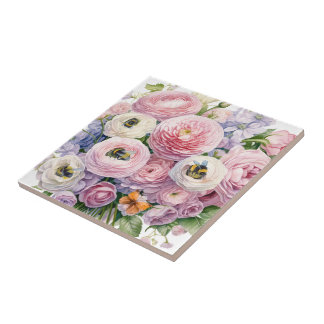 AZULEJO DE CERÂMICA  FLORAIS E ABELHAS