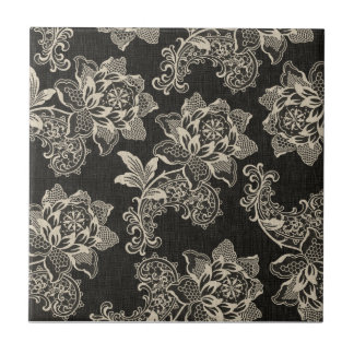 Azulejo De Cerâmica Florais e Damas de Negra-Vintage e Creme