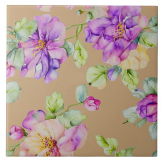 Azulejo De Cerâmica Florais em aquarela roxo rosa elegantes