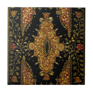 Azulejo De Cerâmica Florais Preto e Dourado Caídos