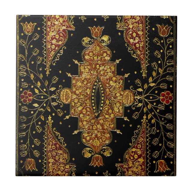 Azulejo De Cerâmica Florais Preto e Dourado Caídos (Frente)