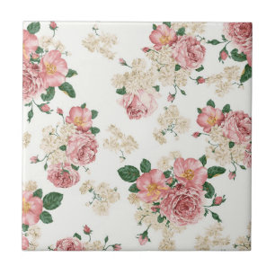 Azulejo De Cerâmica Floral a rosa e creme 