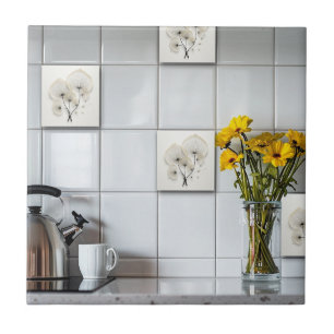 Azulejo De Cerâmica Floral abstrato Preto E Branco