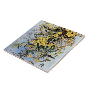 Azulejo De Cerâmica Floral Amarelo Vintage Carolina Jessamine