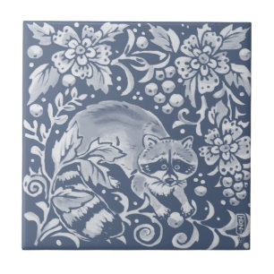 Azulejo De Cerâmica Floral Animal da Floresta de Woodland Azul