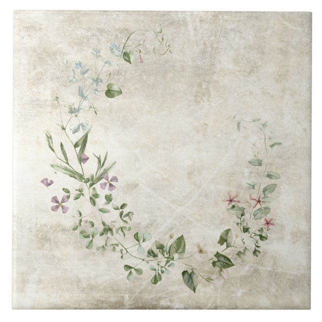 Azulejo De Cerâmica Floral Aquarela Rústica (Frente)