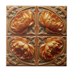 Azulejo De Cerâmica Floral Art Nouveau Florescer Pôr do Sol Vintage